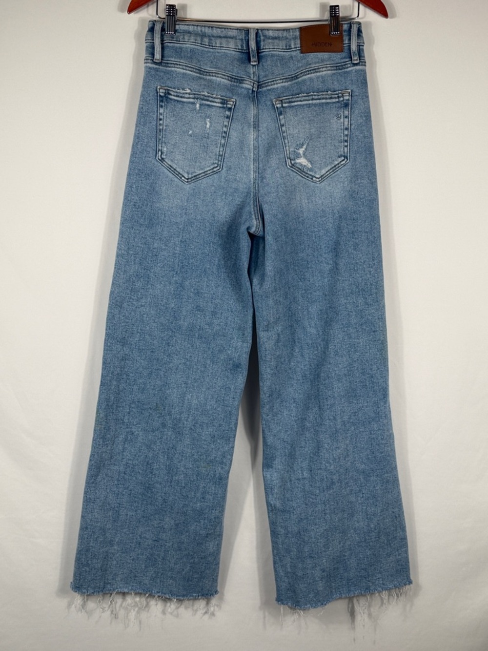 Hidden Nori High-Waist Light Blue Distressed Wide-Leg Jeans. Womens Size 28 - Picture 7 of 8